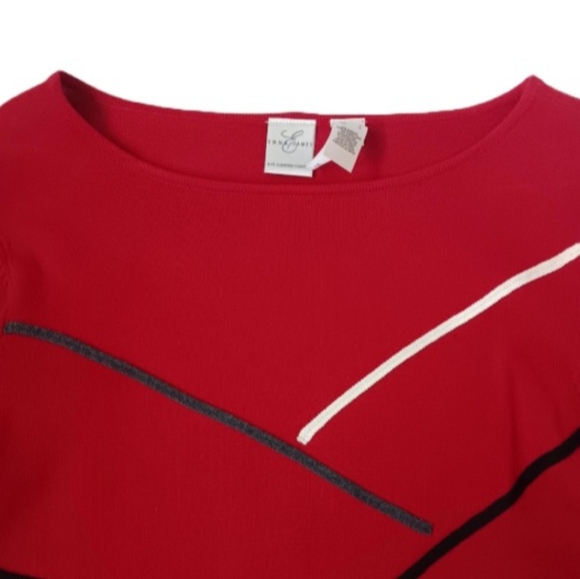 Emma James by Liz Claiborne Red Sweater | EUC | Black, Gray & White Stripes - Picture 9 of 13
